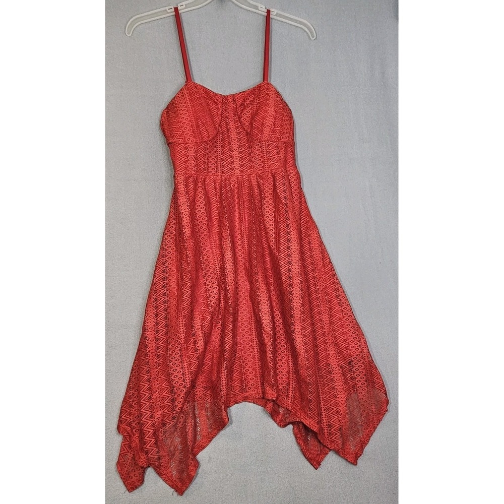 Women's NoBo Red Hanky Dress Open Back Large- Spaghetti Straps Elastic Waist